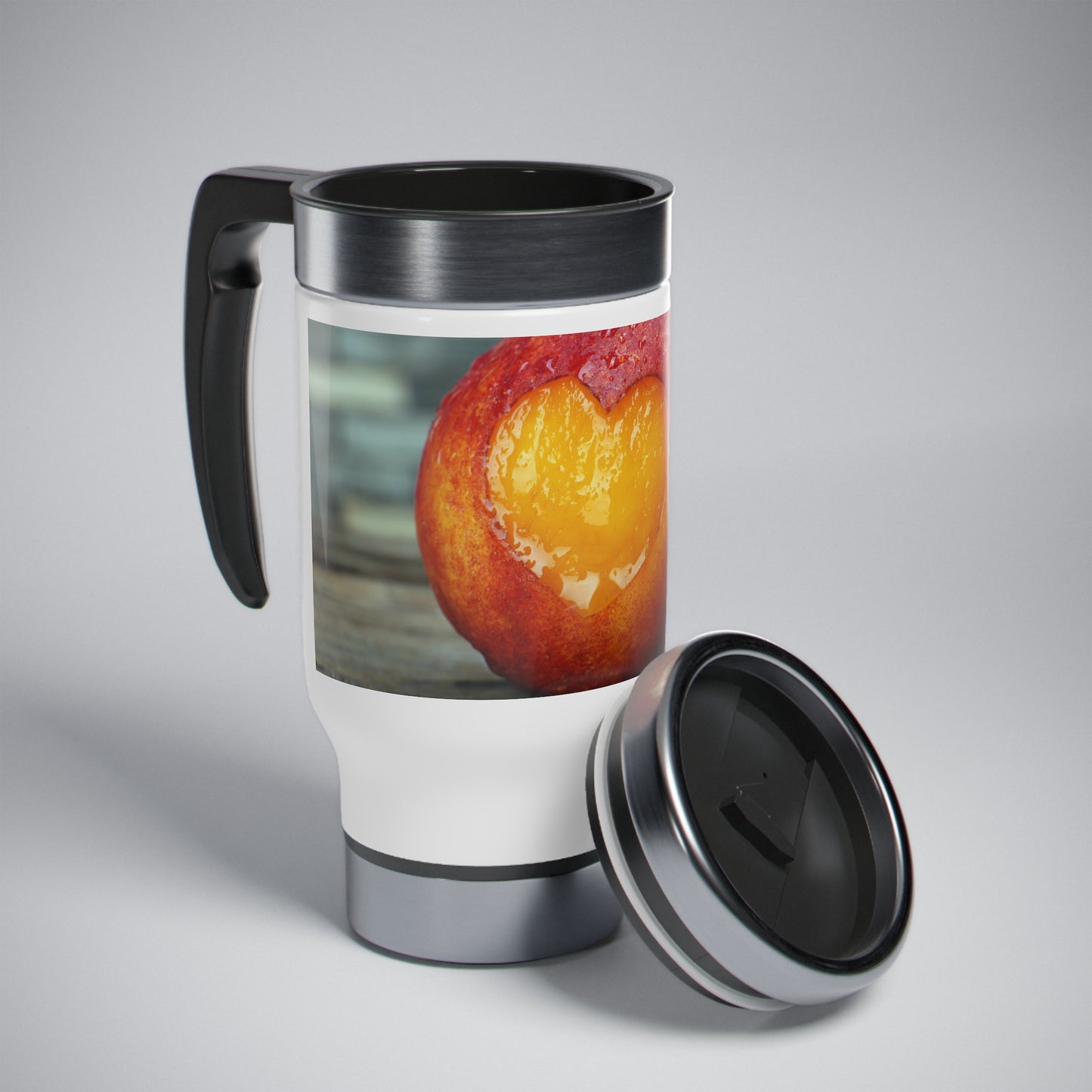 SS peach heart Travel Mug with Handle, 14oz