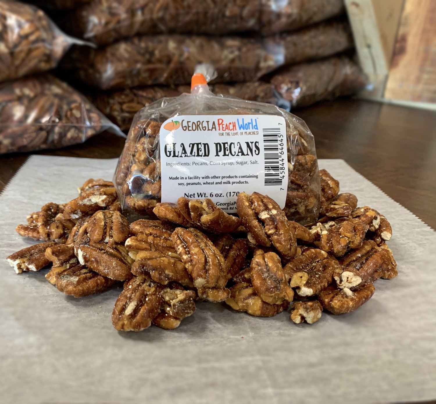 Small plastic packaged sugar glazed pecan