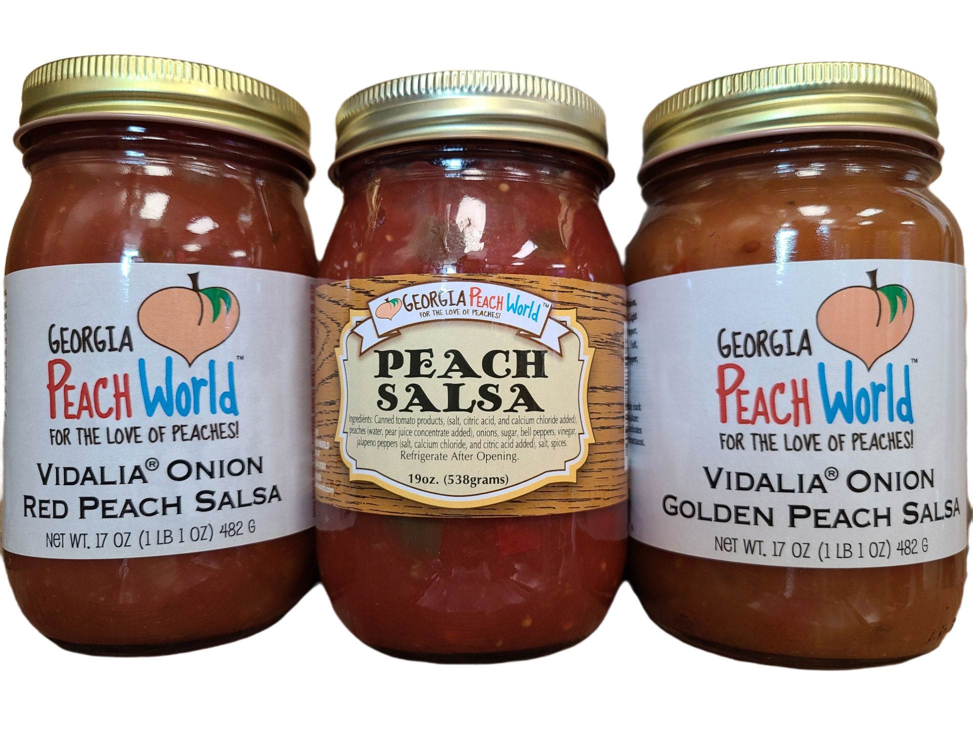 Three standard Mason jars containing our three most popular jams