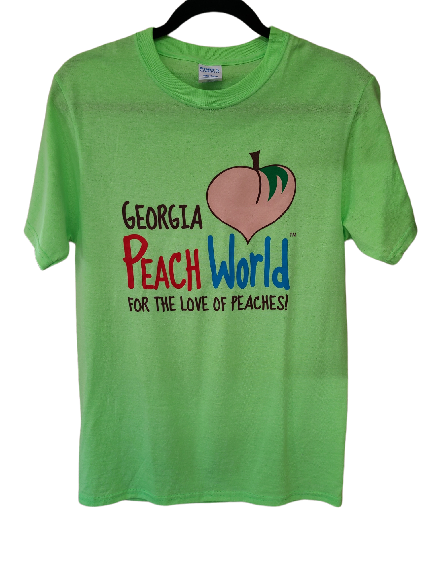 Light Green crew neck t-shirt with Georgia Peach World Branding logo