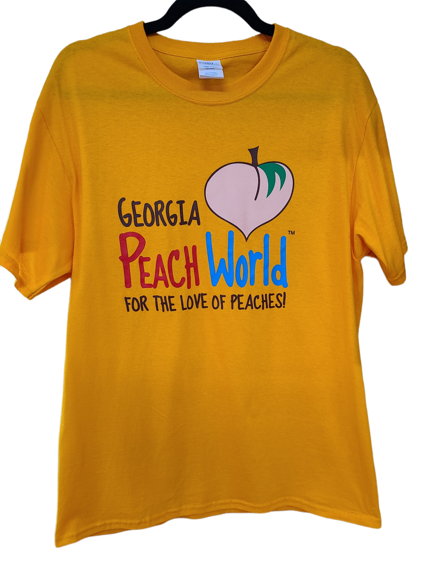 Goldenrod crew neck t-shirt with Georgia Peach World Branding logo