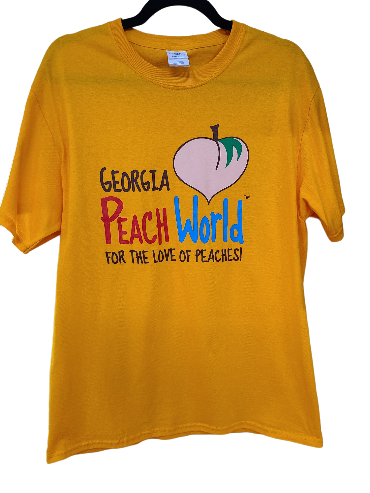 Goldenrod crew neck t-shirt with Georgia Peach World Branding logo