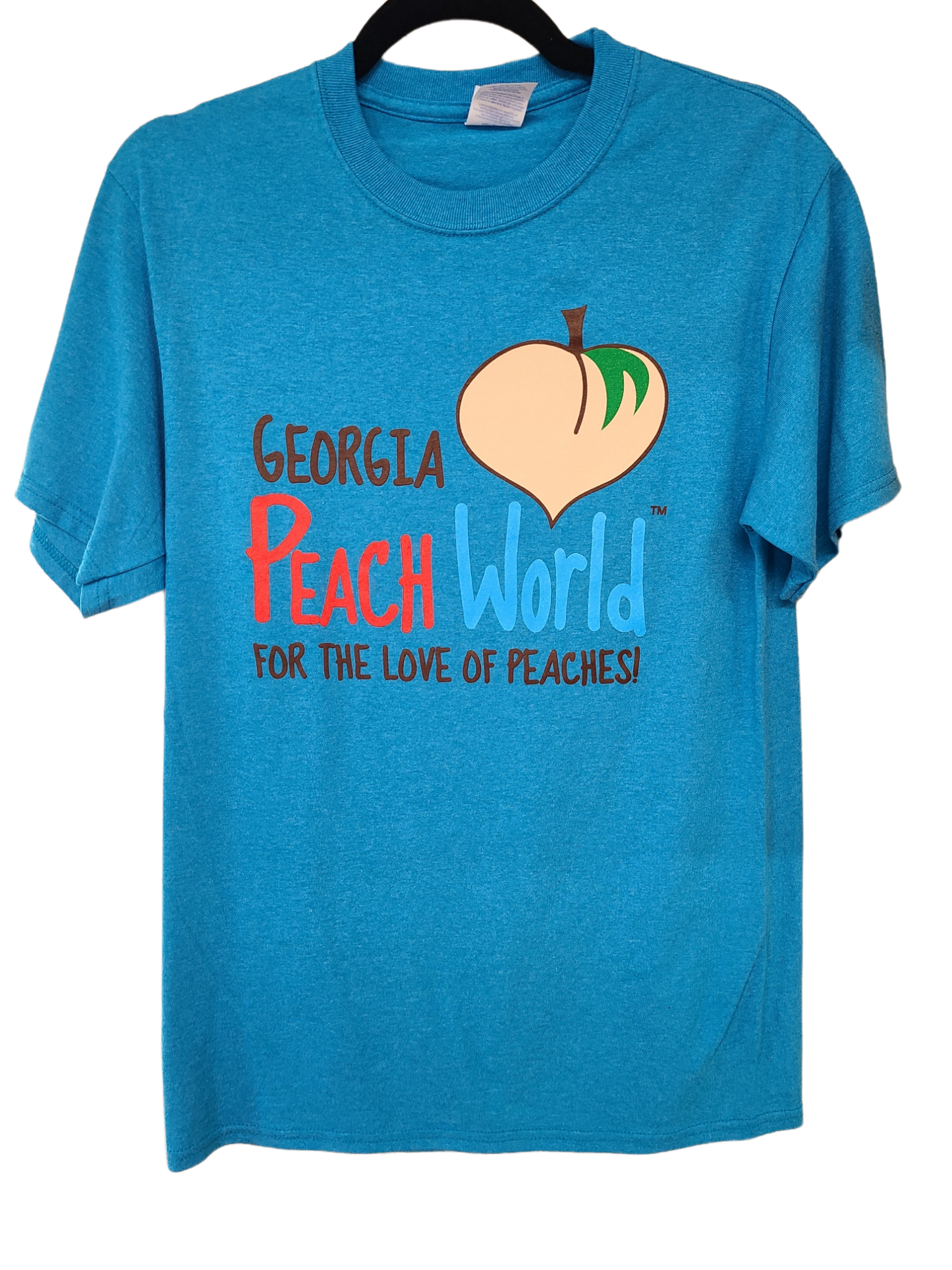 Light Heather Blue crew neck t-shirt with Georgia Peach World Branding logo